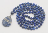 GMN4685 Hand-knotted 8mm, 10mm lapis lazuli 108 beads mala necklace with pendant