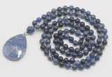 GMN4686 Hand-knotted 8mm, 10mm sodalite 108 beads mala necklace with pendant