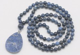 GMN4687 Hand-knotted 8mm, 10mm dumortierite 108 beads mala necklace with pendant