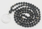 GMN4689 Hand-knotted 8mm, 10mm golden obsidian 108 beads mala necklace with pendant