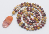 GMN4691 Hand-knotted 8mm, 10mm mookaite 108 beads mala necklace with pendant