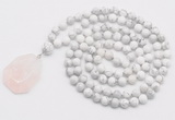 GMN4694 Hand-knotted 8mm, 10mm white howlite 108 beads mala necklace with pendant