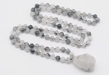 GMN4806 Hand-knotted 8mm, 10mm black rutilated quartz 108 beads mala necklace with pendant