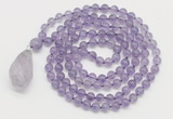 GMN4811 Hand-knotted 8mm, 10mm amethyst 108 beads mala necklace with pendant