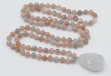 GMN4820 Hand-knotted 8mm, 10mm moonstone 108 beads mala necklace with pendant