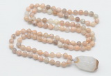 GMN4822 Hand-knotted 8mm, 10mm sunstone 108 beads mala necklace with pendant