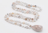 GMN4826 Hand-knotted 8mm, 10mm montana agate 108 beads mala necklace with pendant