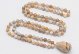 GMN4830 Hand-knotted 8mm, 10mm yellow crazy agate 108 beads mala necklace with pendant