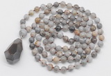 GMN4835 Hand-knotted 8mm, 10mm silver needle agate 108 beads mala necklace with pendant