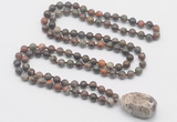 GMN4844 Hand-knotted 8mm, 10mm ocean agate 108 beads mala necklace with pendant