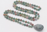 GMN4848 Hand-knotted 8mm, 10mm Indian agate 108 beads mala necklace with pendant