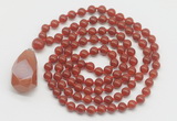 GMN4851 Hand-knotted 8mm, 10mm red agate 108 beads mala necklace with pendant