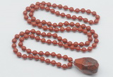 GMN4854 Hand-knotted 8mm, 10mm red jasper 108 beads mala necklace with pendant