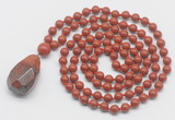 GMN4855 Hand-knotted 8mm, 10mm red jasper 108 beads mala necklace with pendant