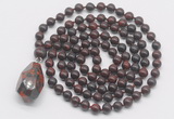 GMN4857 Hand-knotted 8mm, 10mm brecciated jasper 108 beads mala necklace with pendant