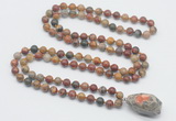 GMN4858 Hand-knotted 8mm, 10mm picasso jasper 108 beads mala necklace with pendant