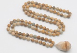 GMN4860 Hand-knotted 8mm, 10mm picture jasper 108 beads mala necklace with pendant