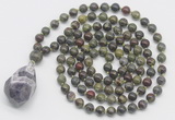 GMN4867 Hand-knotted 8mm, 10mm dragon blood jasper 108 beads mala necklace with pendant