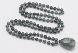 GMN4868 Hand-knotted 8mm, 10mm kambaba jasper 108 beads mala necklace with pendant