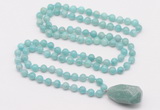 GMN4874 Hand-knotted 8mm, 10mm amazonite 108 beads mala necklace with pendant