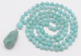 GMN4875 Hand-knotted 8mm, 10mm amazonite 108 beads mala necklace with pendant