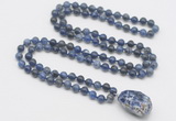 GMN4880 Hand-knotted 8mm, 10mm sodalite 108 beads mala necklace with pendant