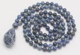 GMN4881 Hand-knotted 8mm, 10mm sodalite 108 beads mala necklace with pendant