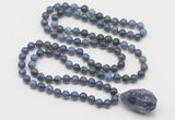 GMN4882 Hand-knotted 8mm, 10mm dumortierite 108 beads mala necklace with pendant