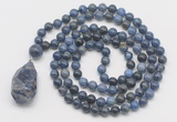 GMN4883 Hand-knotted 8mm, 10mm dumortierite 108 beads mala necklace with pendant