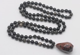 GMN4886 Hand-knotted 8mm, 10mm golden obsidian 108 beads mala necklace with pendant