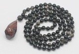 GMN4887 Hand-knotted 8mm, 10mm golden obsidian 108 beads mala necklace with pendant