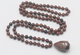 GMN4888 Hand-knotted 8mm, 10mm mahogany obsidian 108 beads mala necklace with pendant