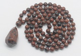 GMN4889 Hand-knotted 8mm, 10mm mahogany obsidian 108 beads mala necklace with pendant