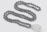 GMN4894 Hand-knotted 8mm, 10mm labradorite 108 beads mala necklace with pendant