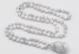 GMN4896 Hand-knotted 8mm, 10mm white howlite 108 beads mala necklace with pendant