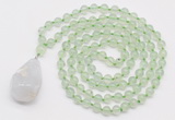 GMN4901 Hand-knotted 8mm, 10mm prehnite 108 beads mala necklace with pendant