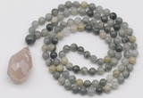 GMN4904 Hand-knotted 8mm, 10mm seaweed quartz 108 beads mala necklace with pendant