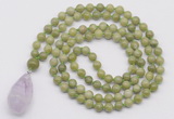 GMN4918 Hand-knotted 8mm, 10mm China jade 108 beads mala necklace with pendant