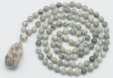 GMN4923 Hand-knotted 8mm, 10mm artistic jasper 108 beads mala necklace with pendant