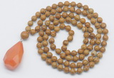 GMN4924 Hand-knotted 8mm, 10mm wooden jasper 108 beads mala necklace with pendant