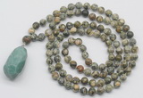 GMN4927 Hand-knotted 8mm, 10mm rhyolite 108 beads mala necklace with pendant