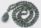 GMN4928 Hand-knotted 8mm, 10mm ruby zoisite 108 beads mala necklace with pendant