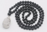 GMN4931 Hand-knotted 8mm, 10mm black obsidian 108 beads mala necklace with pendant