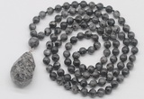 GMN4934 Hand-knotted 8mm, 10mm black labradorite 108 beads mala necklace with pendant