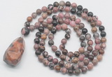 GMN4936 Hand-knotted 8mm, 10mm rhodonite 108 beads mala necklace with pendant