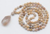 GMN4937 Hand-knotted 8mm, 10mm fossil coral 108 beads mala necklace with pendant