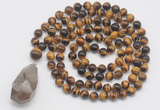 GMN4939 Hand-knotted 8mm, 10mm yellow tiger eye 108 beads mala necklace with pendant