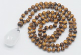 GMN4940 Hand-knotted 8mm, 10mm yellow tiger eye 108 beads mala necklace with pendant