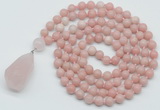 GMN4941 Hand-knotted 8mm, 10mm Chinese pink opal 108 beads mala necklace with pendant