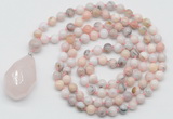 GMN4942 Hand-knotted 8mm, 10mm natural pink opal 108 beads mala necklace with pendant